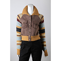 7gg Stripe Knit with Suede Front Cardigan