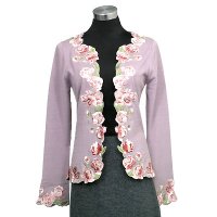 12gg jersey knit long sleeves cardigan w/embroidery on neck/front placket and cuff